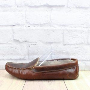 Cole Haan Brown Leather Slip On Fleece Lined Moccasin Slippers Size 8 Medium